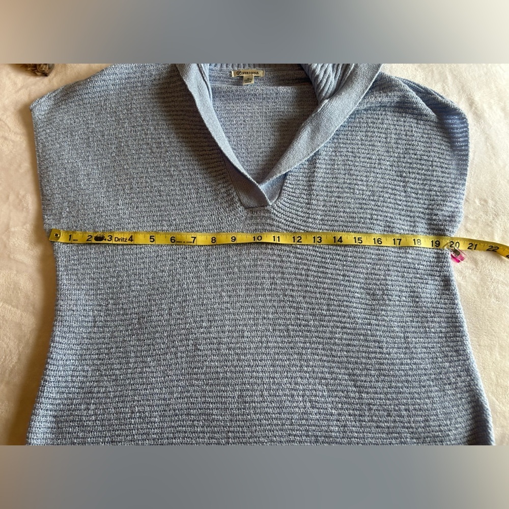 Versona Sky Blue Knit Top with V neck - Picture 5 of 6